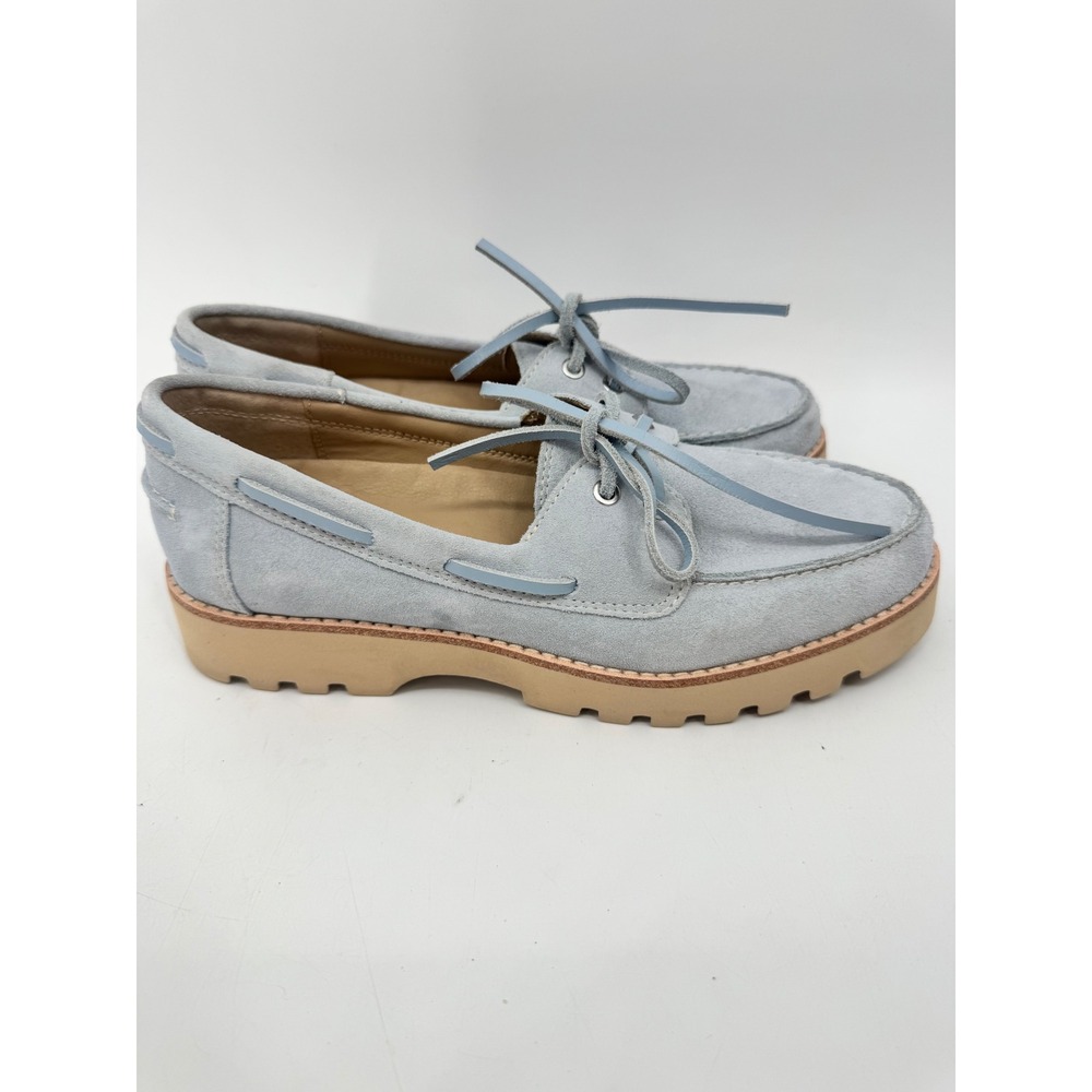 Donald Pliner Boat Shoes Women 7.5M Blue Suede Pharlie Lug Sole Loafers